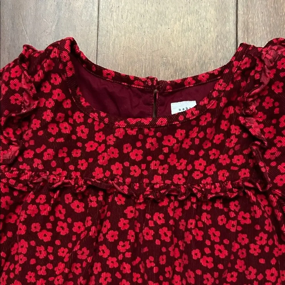 GAP Kid’s Red Floral Corduroy Tiered Dress, Perfect for Fall, Size 4T